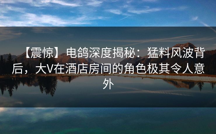 【震惊】电鸽深度揭秘：猛料风波背后，大V在酒店房间的角色极其令人意外