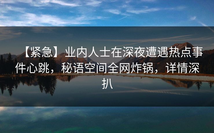【紧急】业内人士在深夜遭遇热点事件心跳，秘语空间全网炸锅，详情深扒